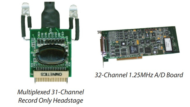 Multiplexed 31-Channel Record Only Headstage and 32-Channel 1.25MHz A/D Board